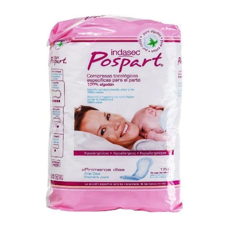 Compresas Postparto Indasec Primeros Dias Algodon 12 Unidades