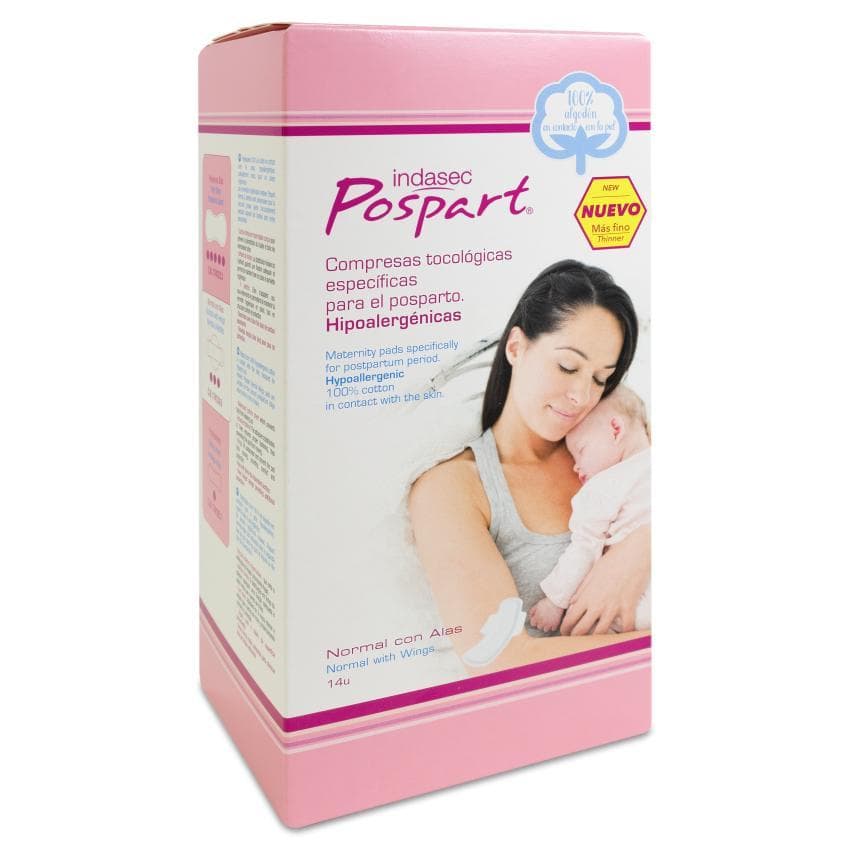 Compresas Postparto Indasec Algodon 14 Unidades Normal con Alas