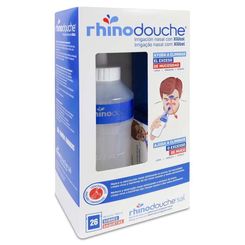 Rhinodouche Pack Irrigador Nasal + Sinusal Xl 500 ML + 26 Sobres Mezcla de Sales 5 G