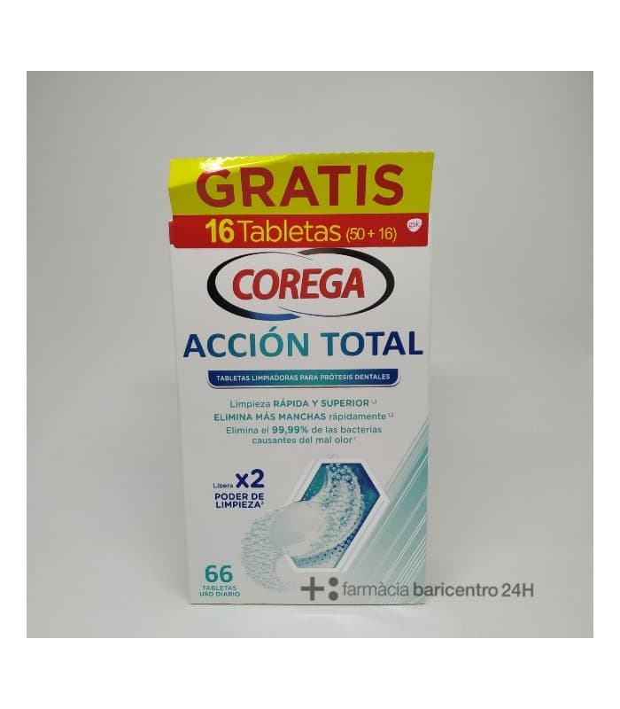 Corega Accion Total Limpiador Limpieza Protesis Dental 66 Tabletas