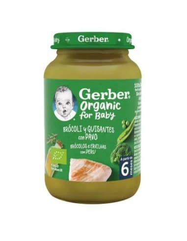 Gerber Organic Brocoli Guisantes y Pavo 1 Tarrito 190 G