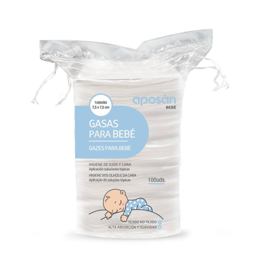 Gasas de Tejido sin Tejer para Limpieza de los Ojos y Cara del Bebe Aposan 100 Unidades