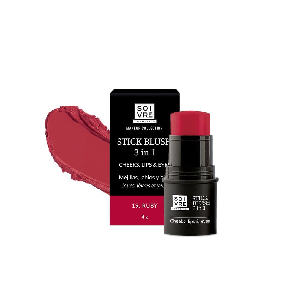 Soivre Cosmetics Blush 3 In 1 Mejillas Labios y Ojos 1 Stick 4 G Color Ruby Vcs