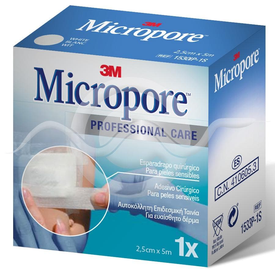 Esparadrapo Hipoalergico Micropore Papel 1 Unidad 5 M X 2,5 Cm Color Blanco