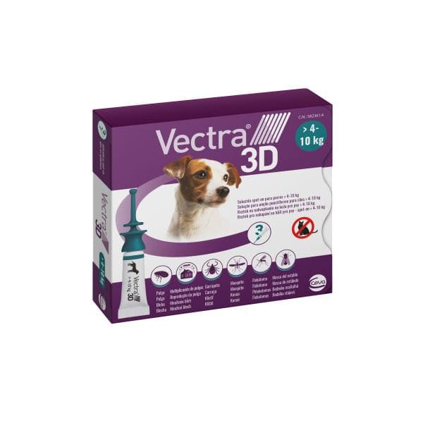 Vectra 3d 87/7,7/635 MG Solucion Spot-on para Perros 4-10 KG 3 Pipetas 1,6 ML