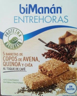 Bimanan Entrehoras Barritas Copos de Avena, Quinoa y Chia al Toque Cafe 5 U