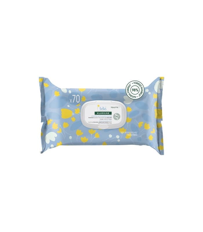 Klorane Bebe Toallitas Limpiadoras Suaves Leche de Toilette 70 Toallitas