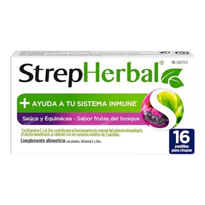 Strepherbal 16 Pastillas para Chupar Sabor Sauco y Equinacea